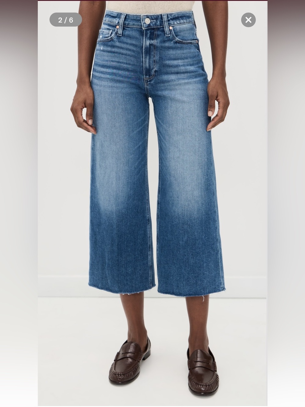 Paige Anessa Wide Leg Cropped Jeans in Rock Show Distressed